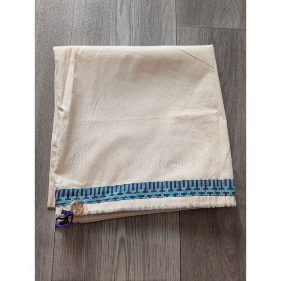 Tory Burch Cotton Dust Cover Drawstring Bag Blue Geometric Trim & Purple Cord - Picture 1 of 5